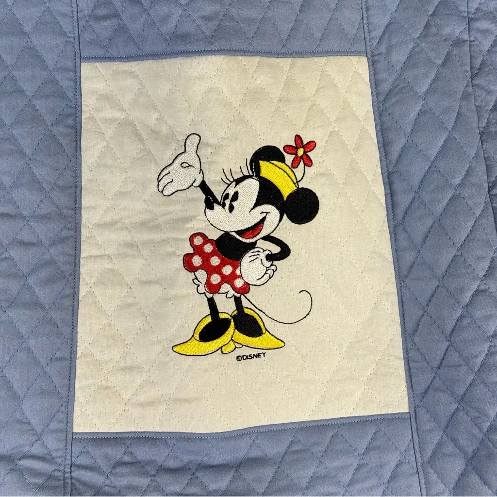 Disney Iconic Mickey & Minnie Mouse Blue/White Quilted Tote Bag Handmade Vintage - Image 3