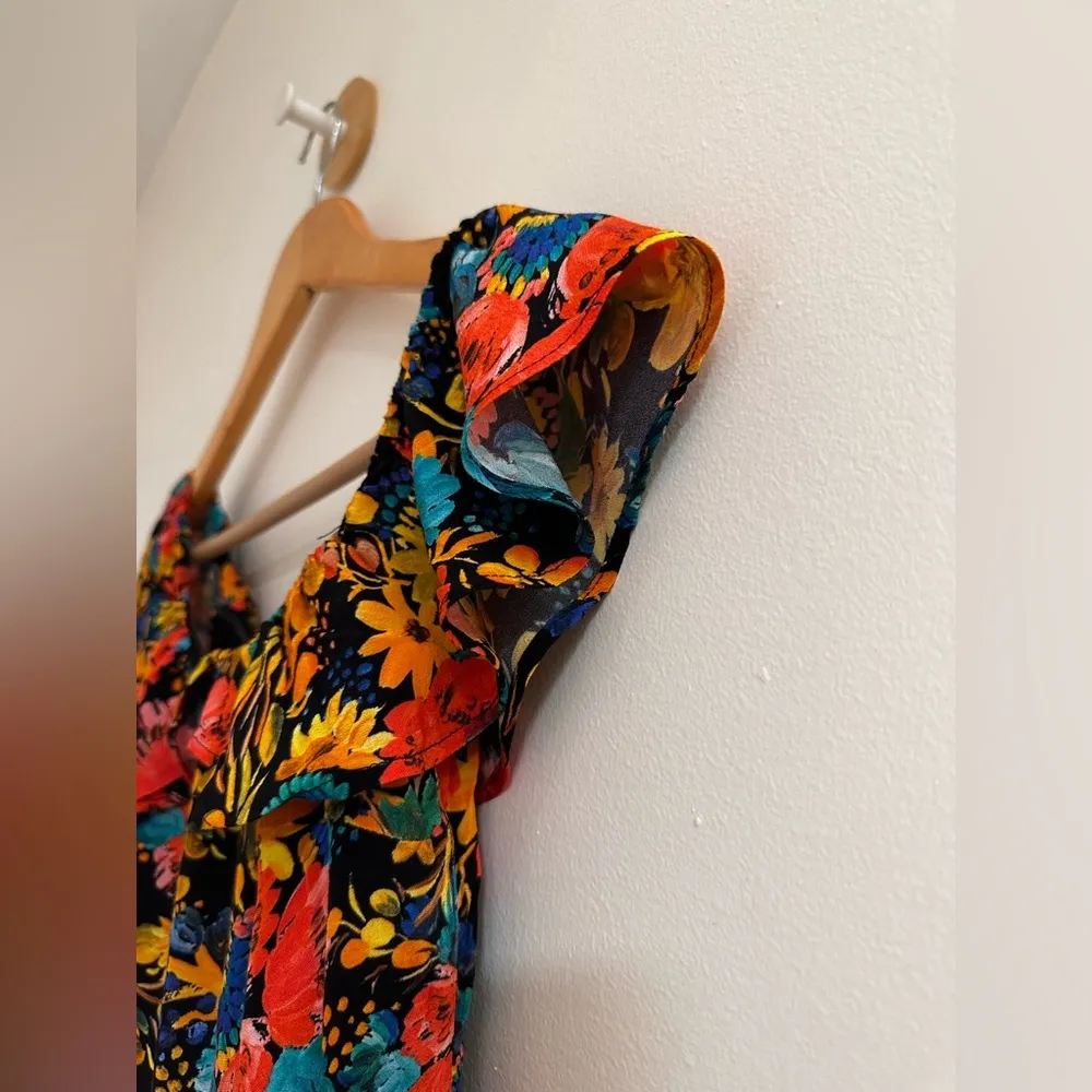 Dark Bouquet Floral Printed Ruffle Mini Dress XS - Image 9