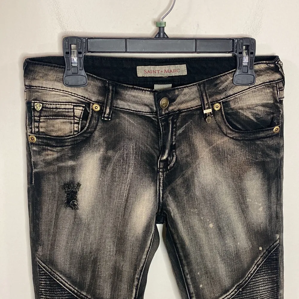 Saint Marc punk bleach detailed Moto futuristic low rise skinny jeans size 29 - Image 4