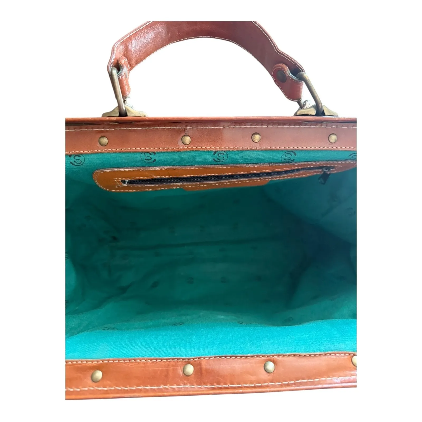 Vintage Brown Leather Satchel Tote Business Bag with Detachable Shoulder Strap - Image 12