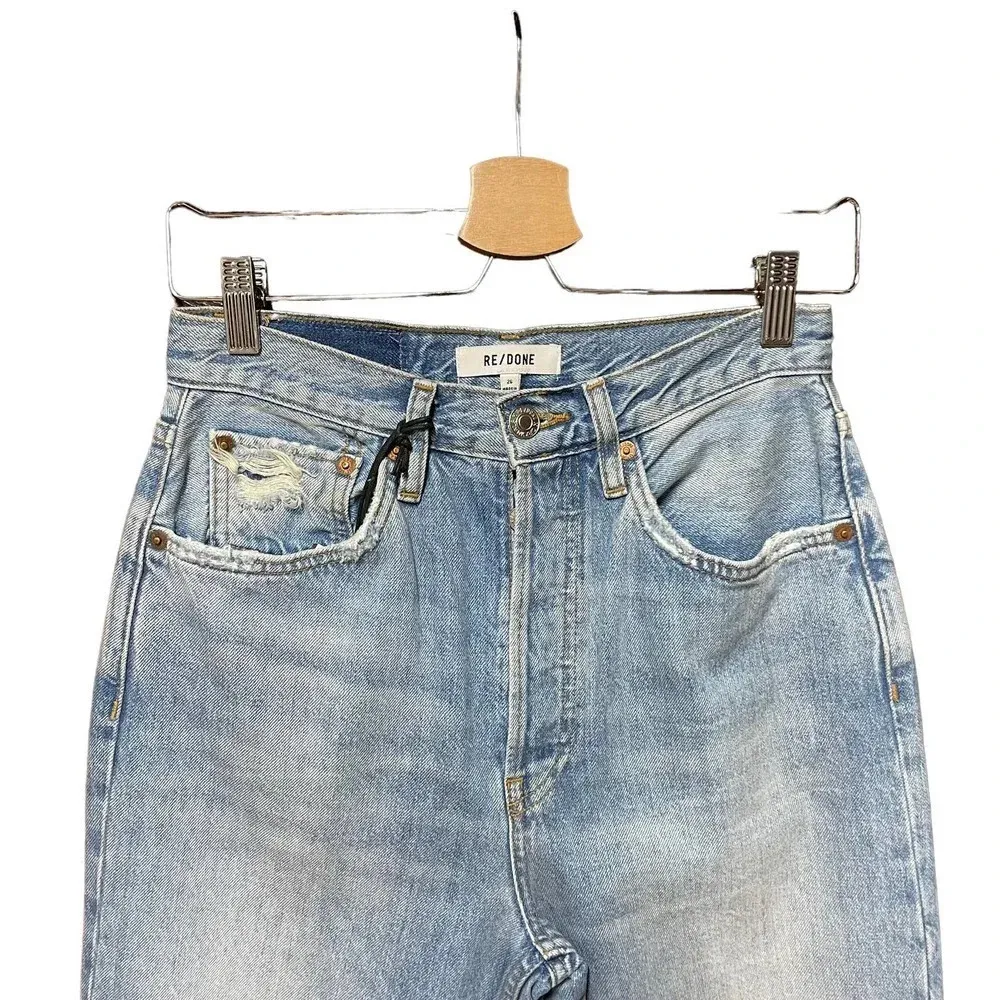 Re/Done '70s Ultra High Waist Stove Pipe Jeans‎ in Worn Blue Size 26 - Image 4