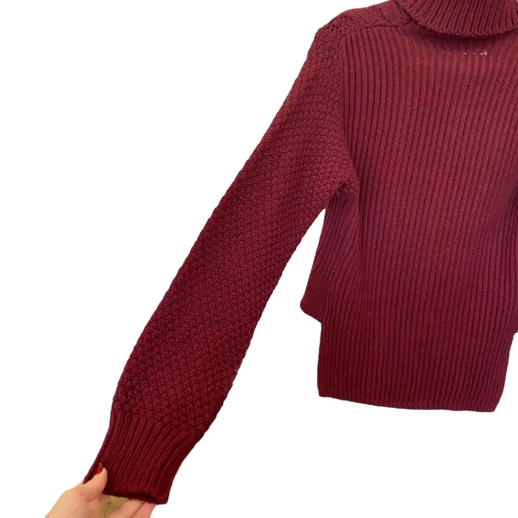 MM6 Maison Margiela Cable Knit Wool Turtle Neck Sweater In Burgundy Size XS - Image 8