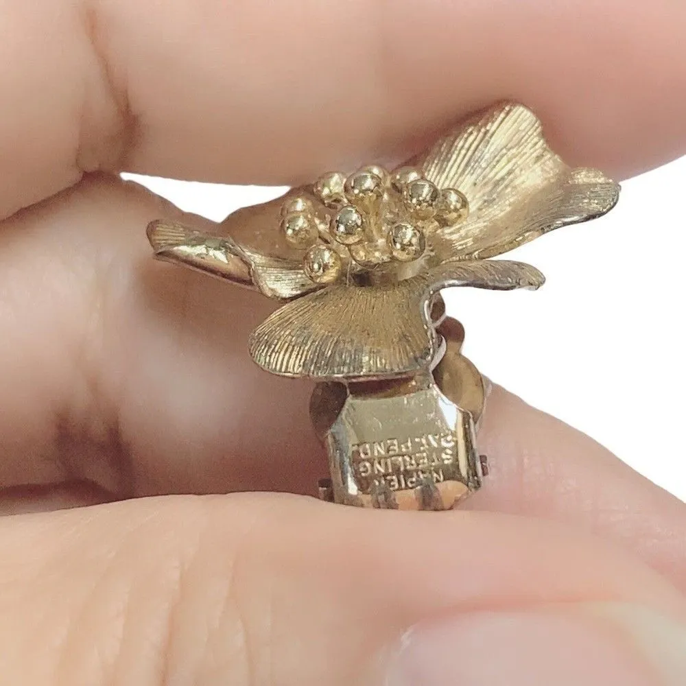 SINGLE EARRING Vintage Napier Sterling Silver flower signed Napier Gold Over - Image 2