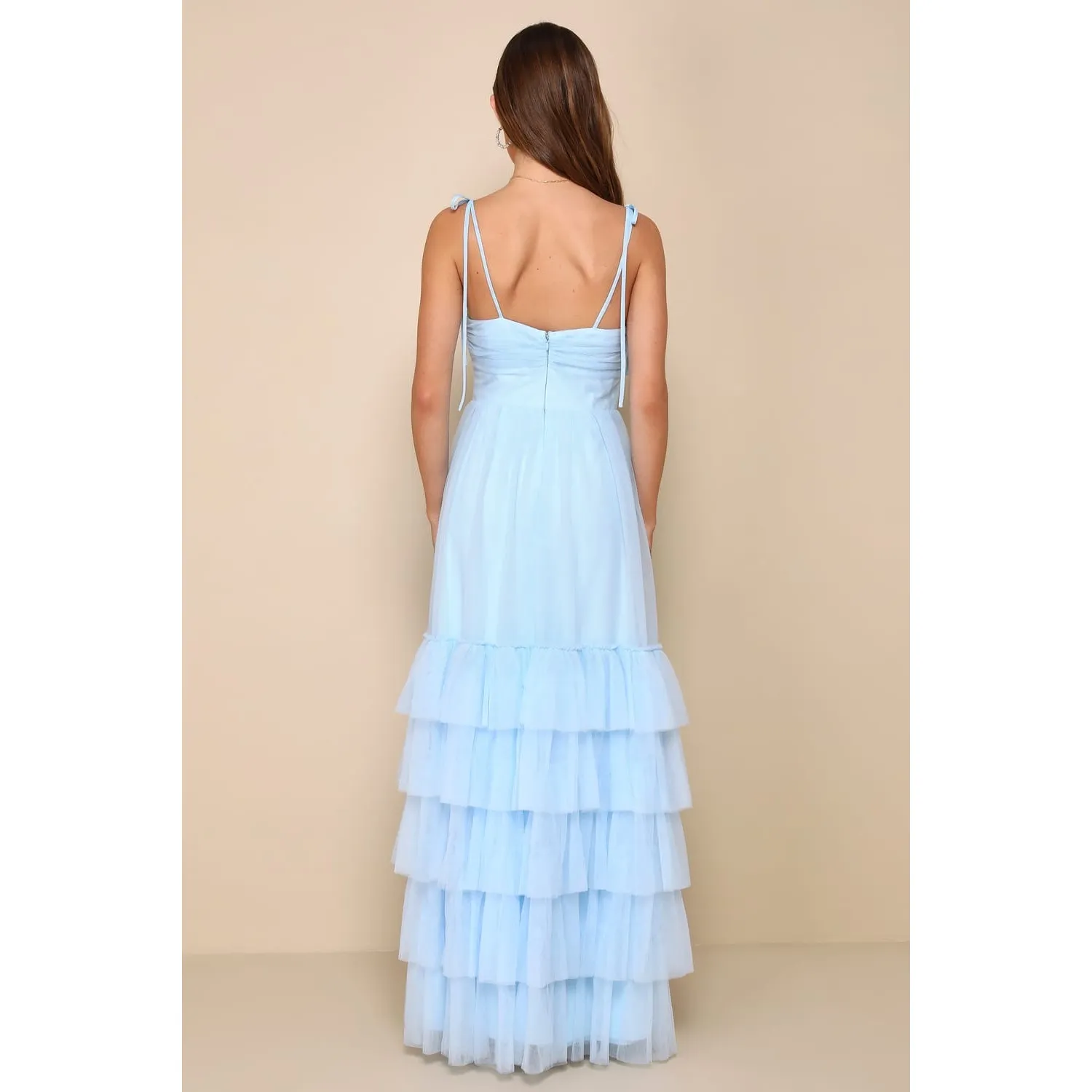 NWT Lulus Endlessly Darling Light Blue Mesh Tiered Tie-Strap Maxi Dress Size M - Image 7