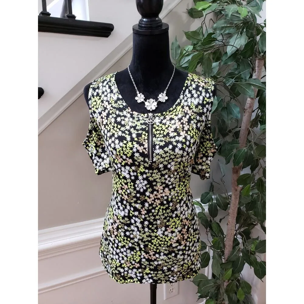Michael Michael Kors Women's Multicolor Cold Shoulder Short Sleeve Top Blouse L - Image 12