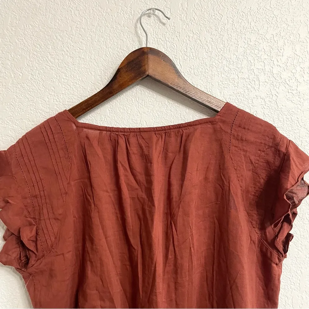 NWT Old Navy Womens Shirt Blouse Brown Short Sleeve Ruffles Size Small - Image 4
