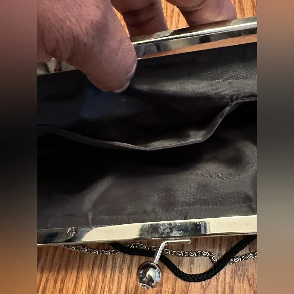 Vintage Black Pleated Clutch Bag With Detachable Strap Formal Evening 90s Witchy - Image 6