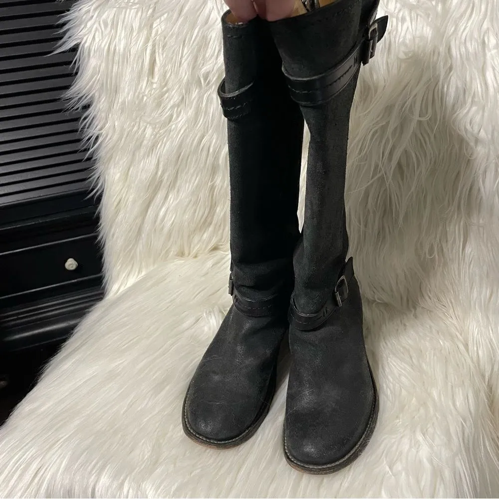 Frye Black‎ Leather Harness Carmen Pull On Zip Tall Heeled Buccaneer Boots 8.5 - Image 4