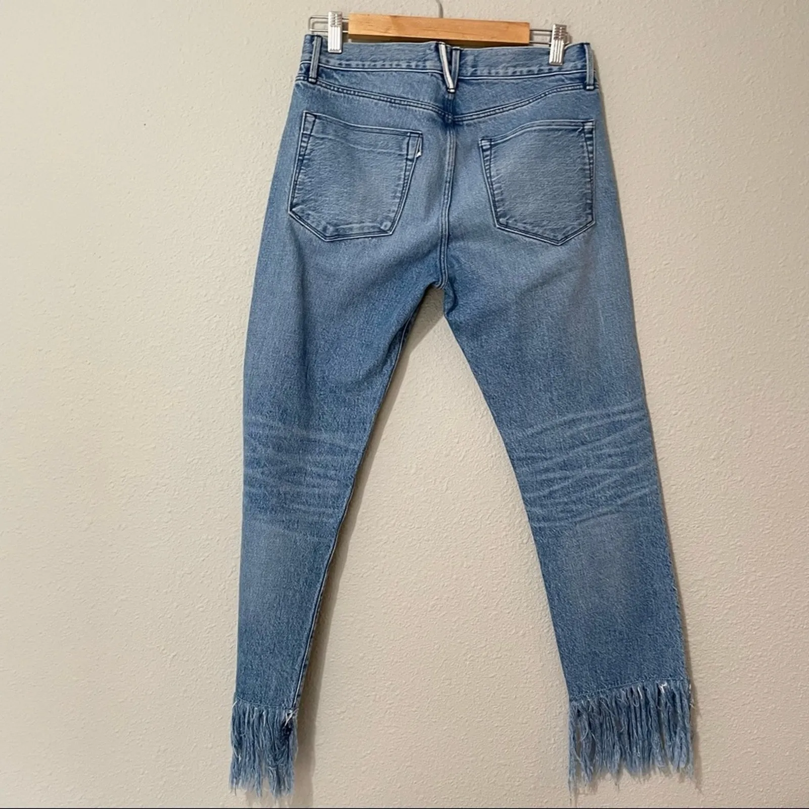 3X1 Light Wash Straight Leg Fringe Ankle High Rise Jeans  Womens 25 Blue Denim - Image 3