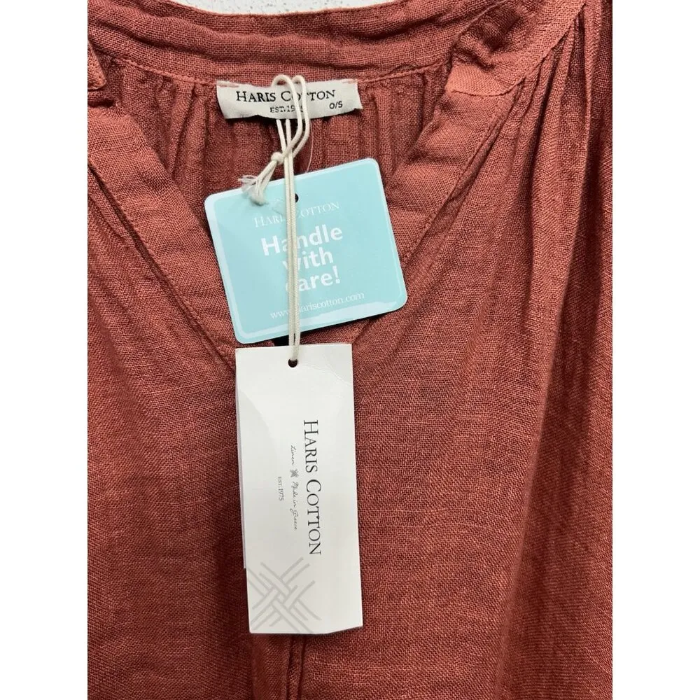 Harris Cotton 100% linen Gauze Shirt Blouse Size O/S Loose Fit Popover Lagenlook Red - Image 3