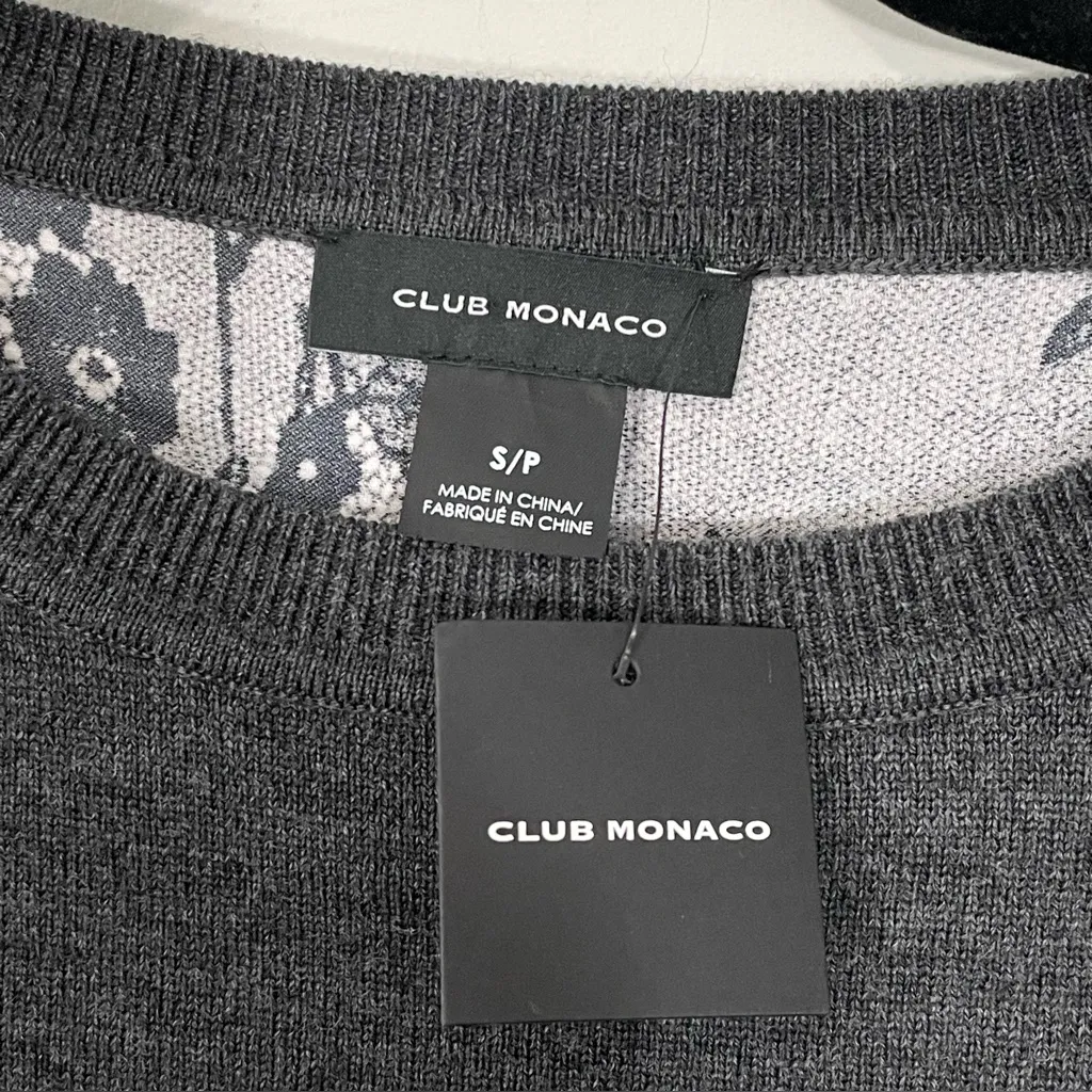 NWT Club Monaco Claribel Layered‎ Look Merino Wool Sweater Size SMALL Gray Black - Image 8