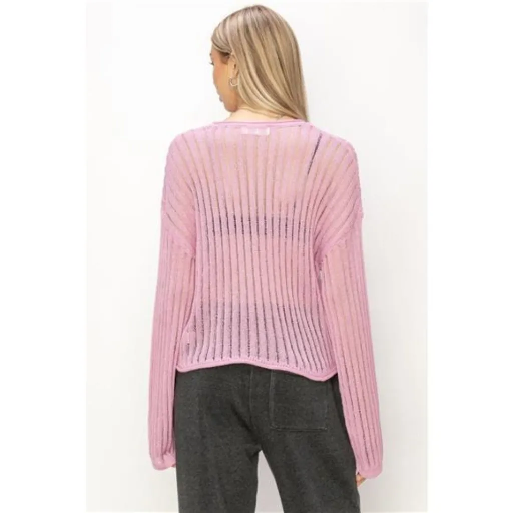 HYFVE Openwork Ribbed Long Sleeve Knit Top - Image 2