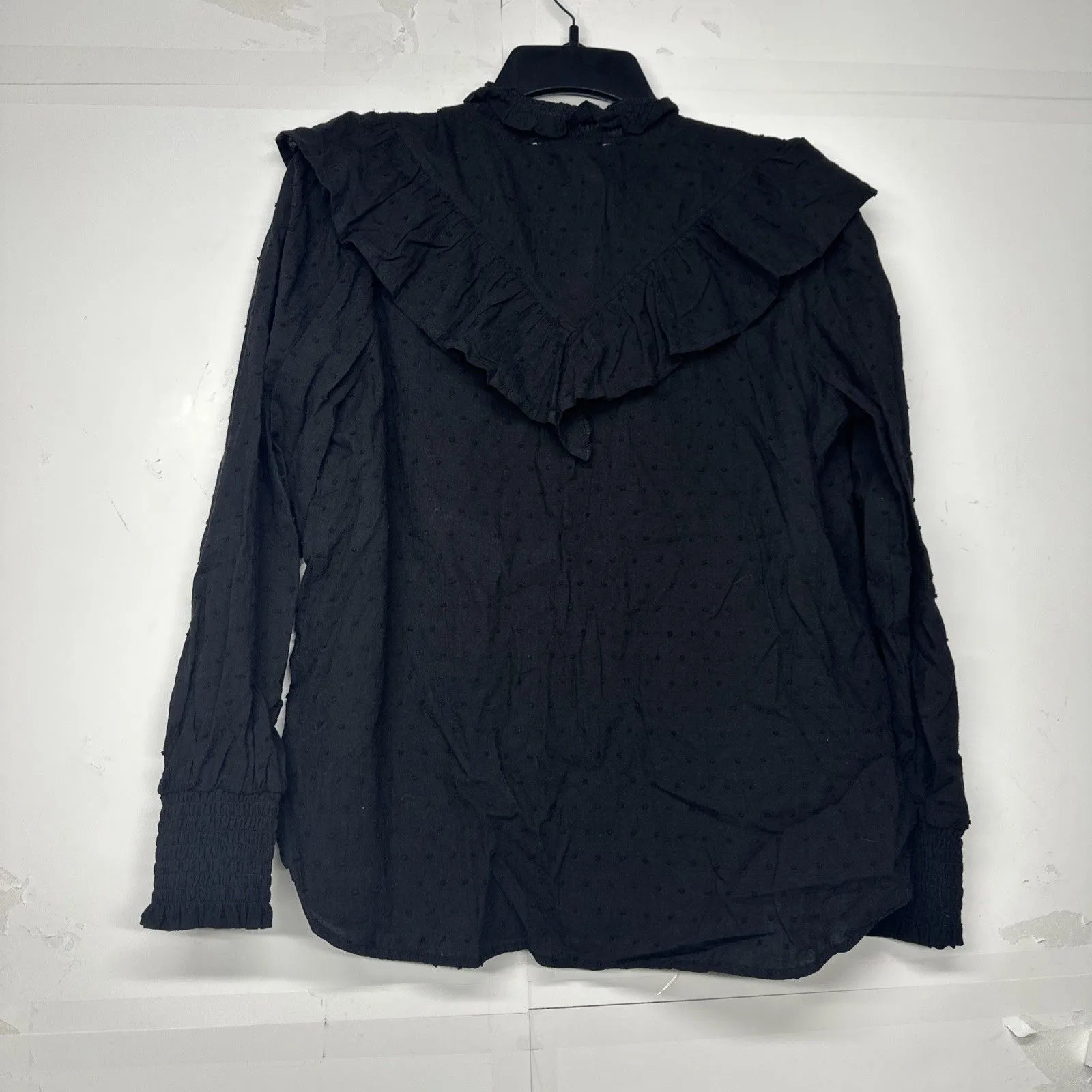 Loft Black Swiss Dot Ruffle Trim Long Balloon Sleeve Blouse Regencycore Size M Size M - Image 9