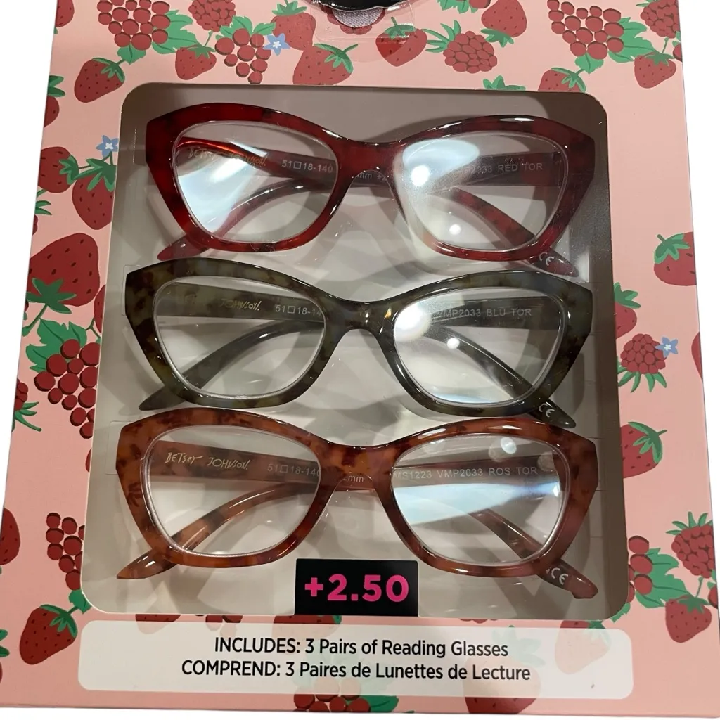 Betsey Johnson Reading Glasses 3 Pack Red Blue Tortoise Women +2.50 - Image 3