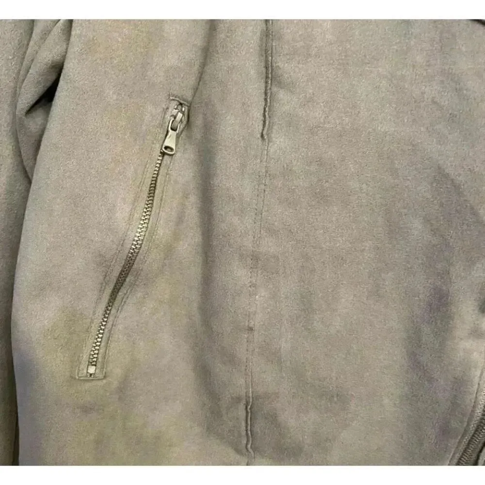 BLANKNYC Faux Suede Moto Bomber Jacket Vapor Nordstrom Grey Women’s SZ S Gray - Image 9