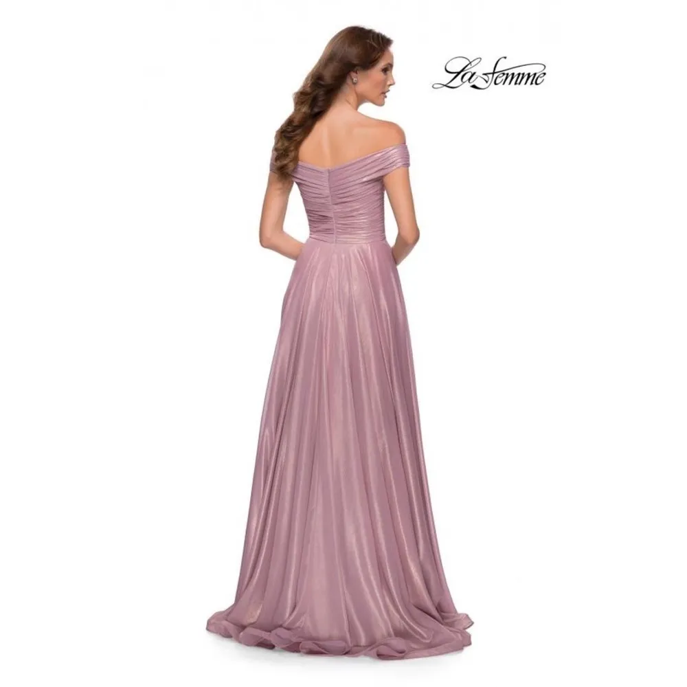 La Femme 29172 Pink Metallic Off Shoulder Formal Prom Gown Size 4 NWT - Image 2