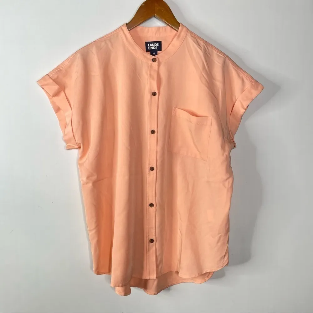Lands’ End Dolman Sleeve Peach Button Down Top Size Medium - Image 2