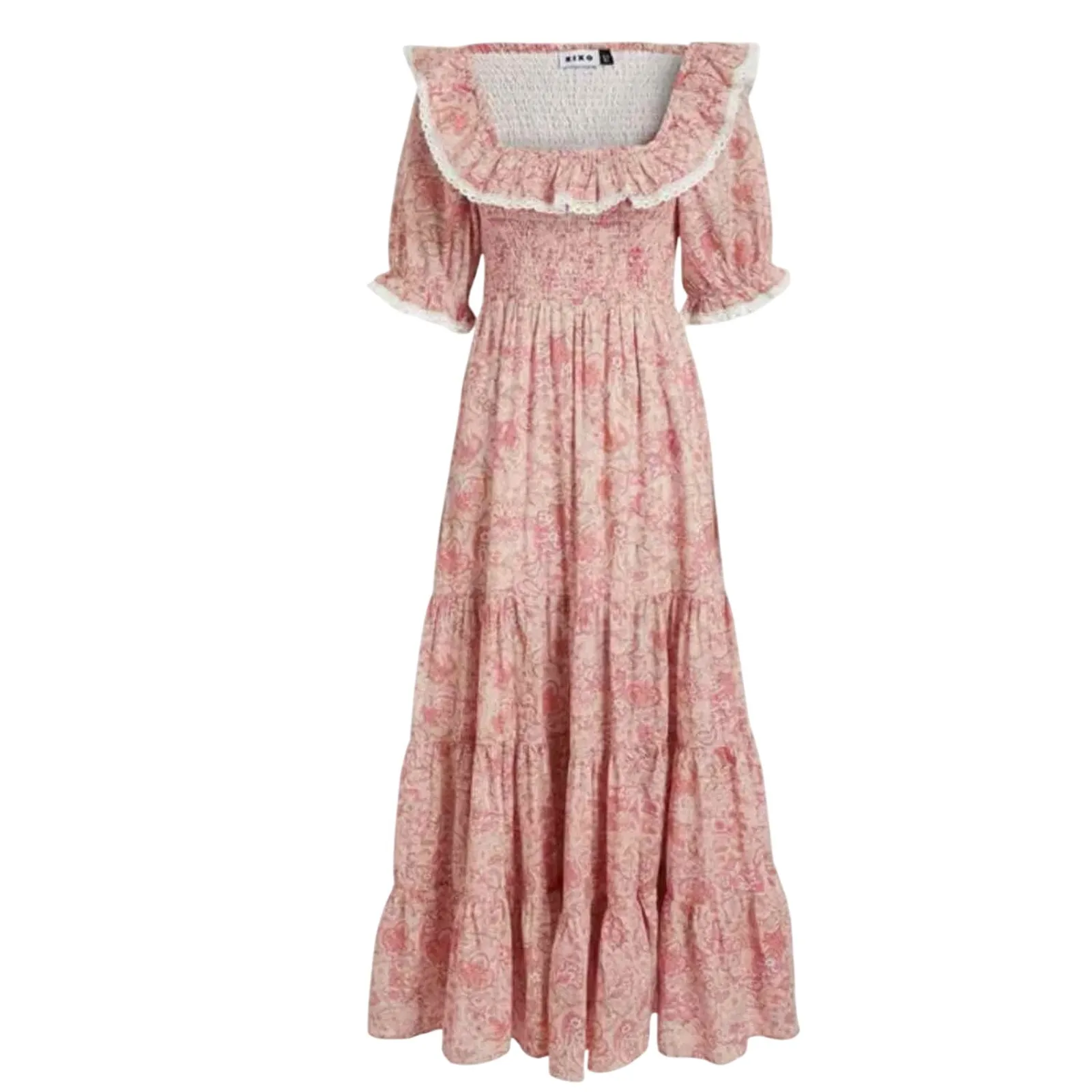 RIXO Joanie Pink Paisley Midi Light Floral Ruffle Dress Size Medium US 8 UK 12 - Image 12