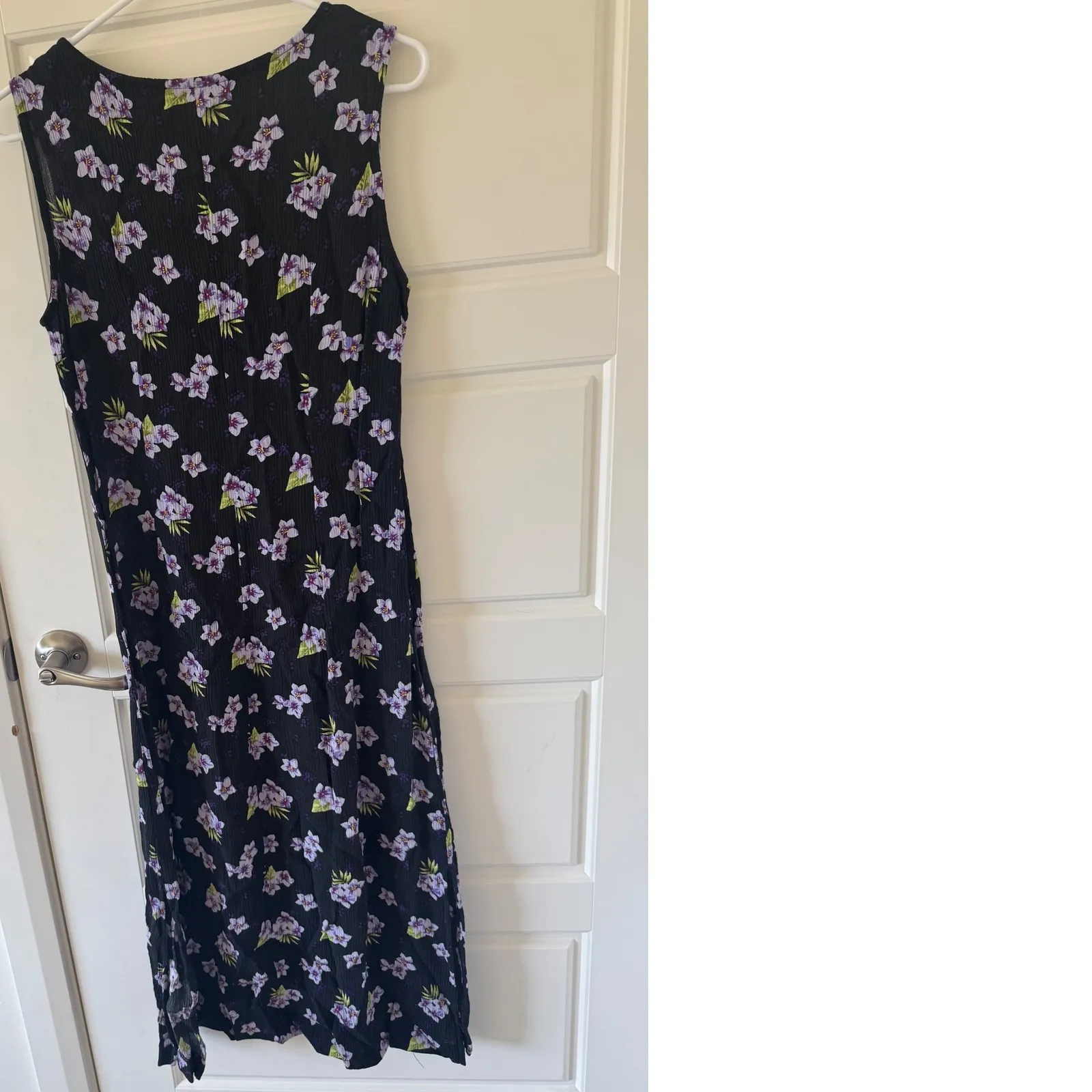 90s Vintage White Stag Womens Long Black Floral Gauzy Crinkled Maxi Dress sz 12 - Image 3