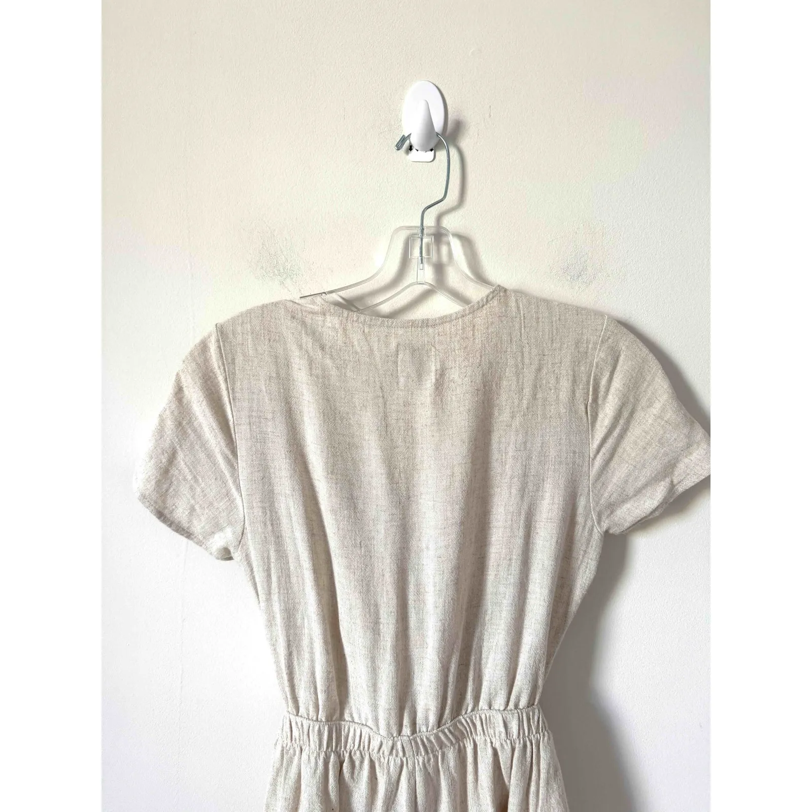 Prince Polly Front Tie Low Cut Linen Romper Tan Size Small - Image 5