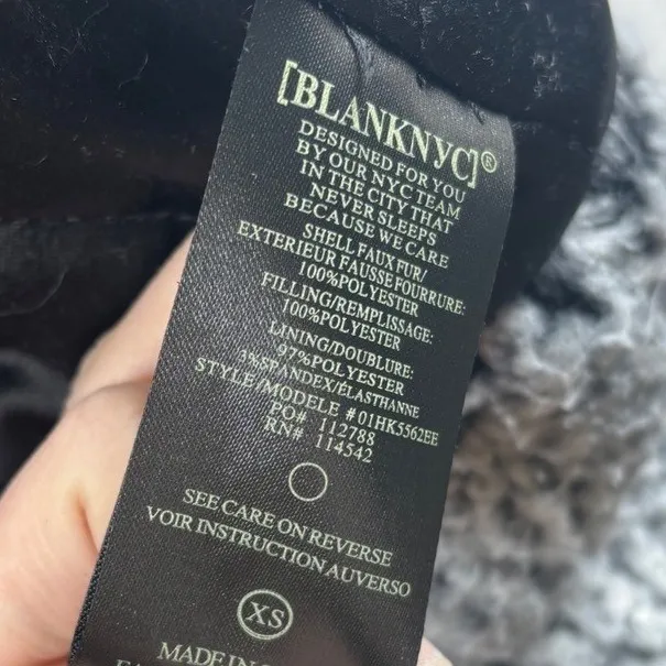 BLANK NYC XS Grey Teddy Sherpa Fleece Jacket Black‎ Accents Zipper Pockets Cozy - Image 10