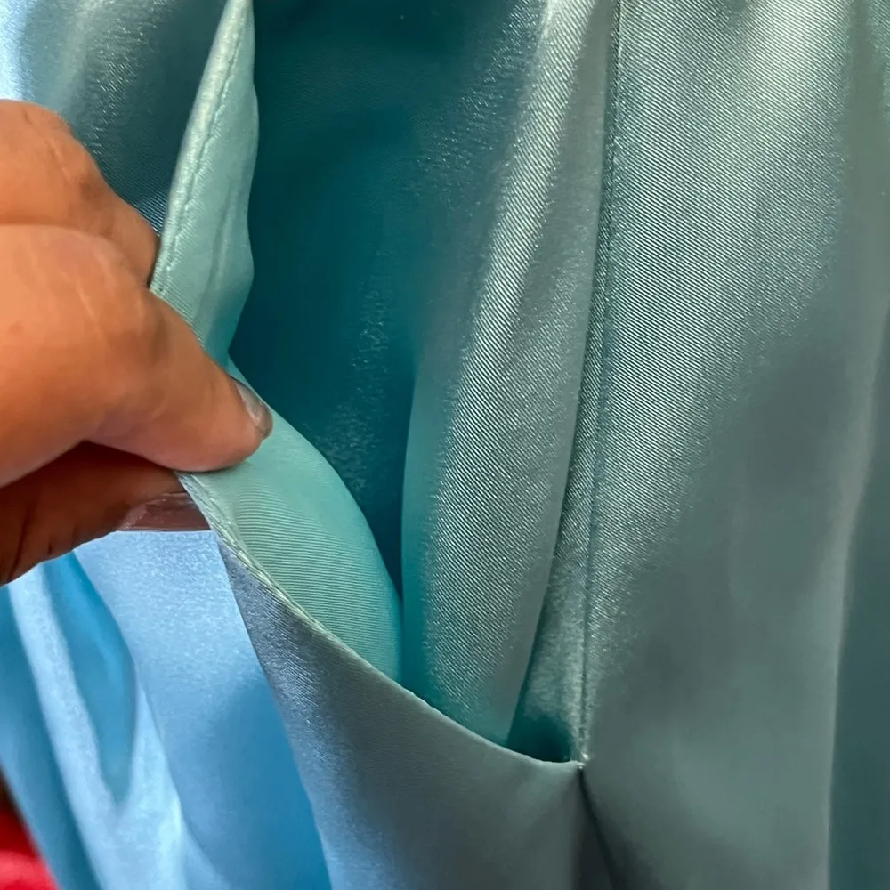 David's Bridal Strapless Teal Dress - Image 6