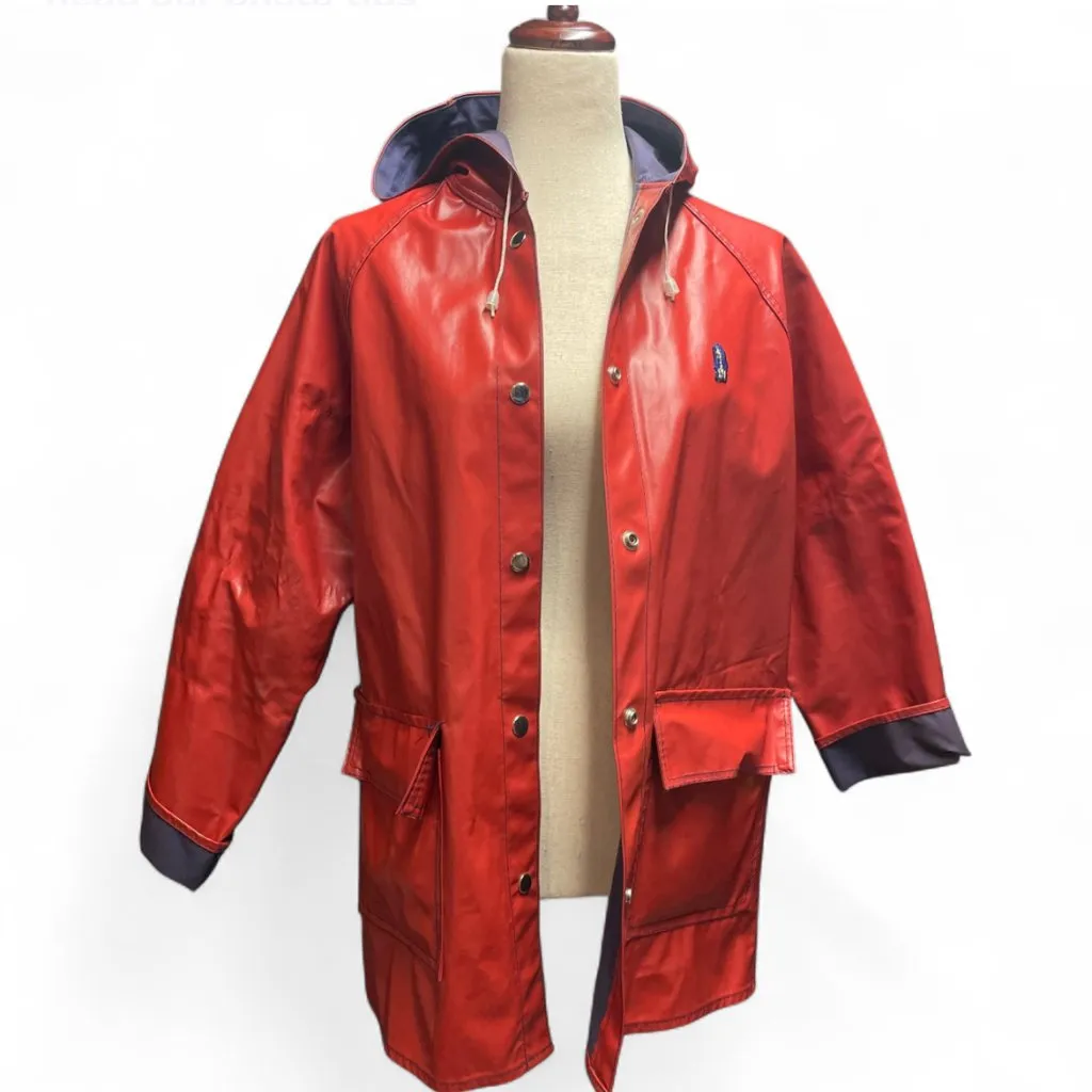 Vintage Hush Puppies Red Hooded Lined Raincoat Classic Preppy S/M - Image 6