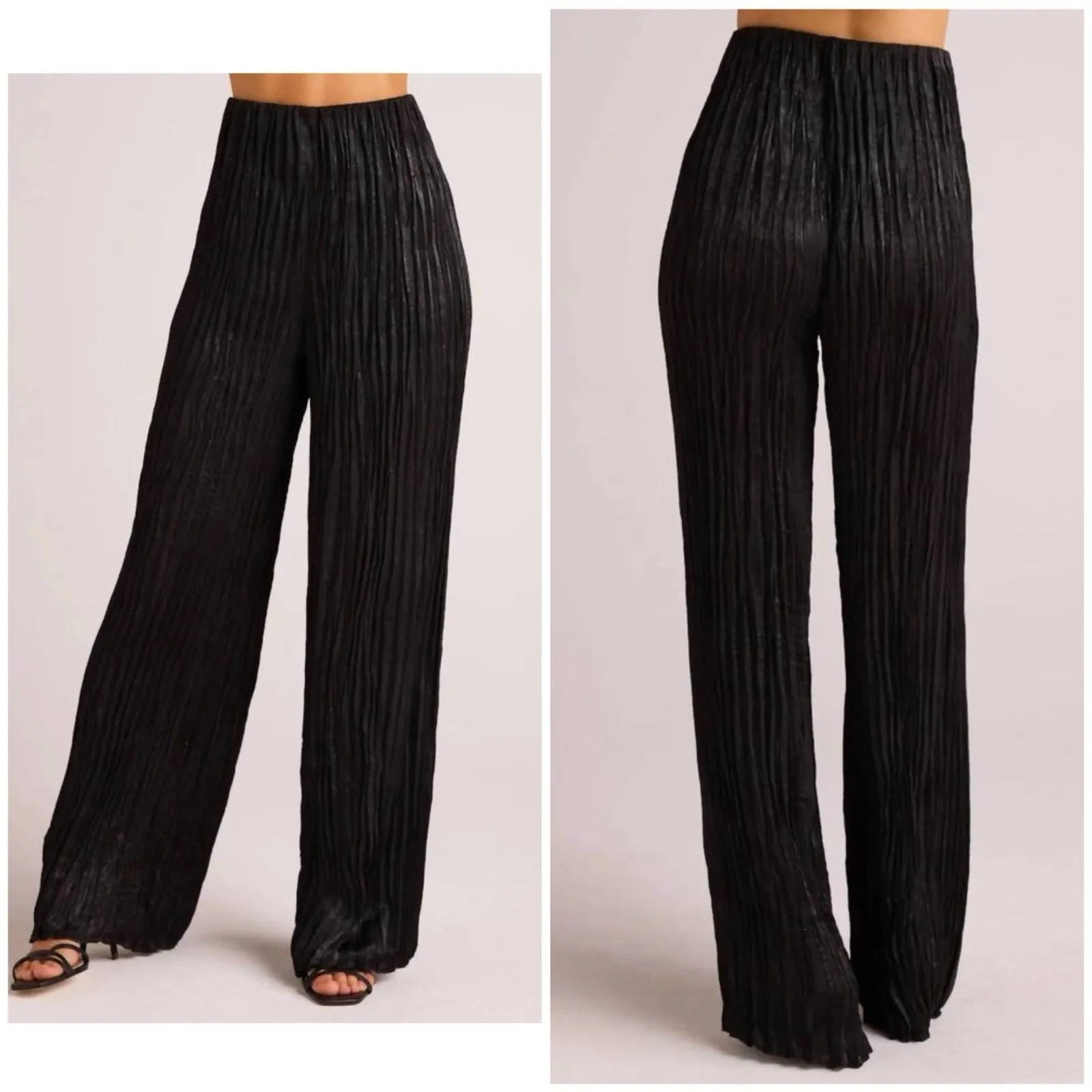 Bella Dahl Black Pleated Silky Finish Wide Leg Pants Women’s SZ S Elastic Waist - Image 2
