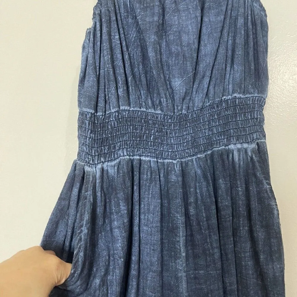 ANTHROPOLOGIE Amadi claire smocked-waist blue washed sleeveless jumpsuit XS - Image 3