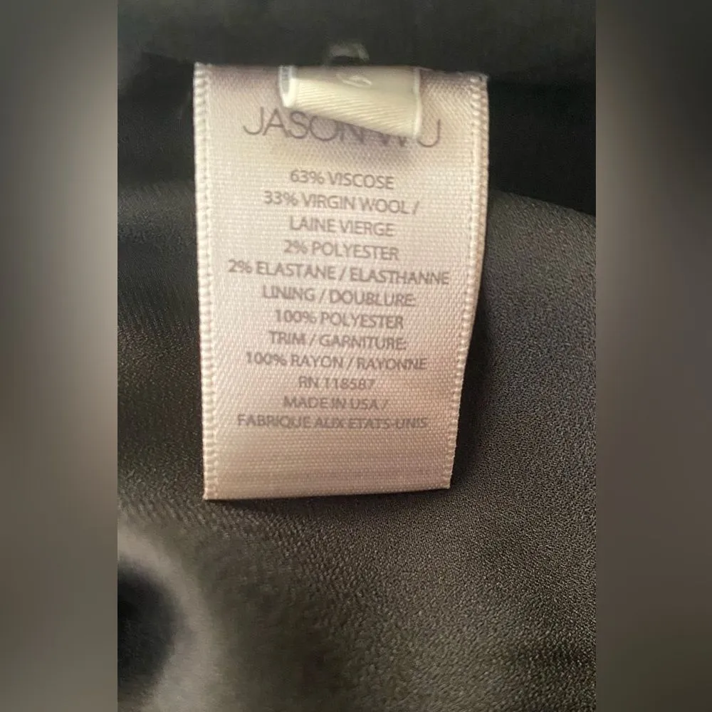 Jason Wu V Neck Peplum Dashed Pinstripe Mid Length Dress in Black size 6 Office - Image 10