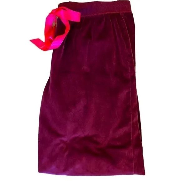 Honeydew Velour Dark Purple Joggers w/ Hot Pink‎ Ribbon Drawstring Waist Large - Image 3