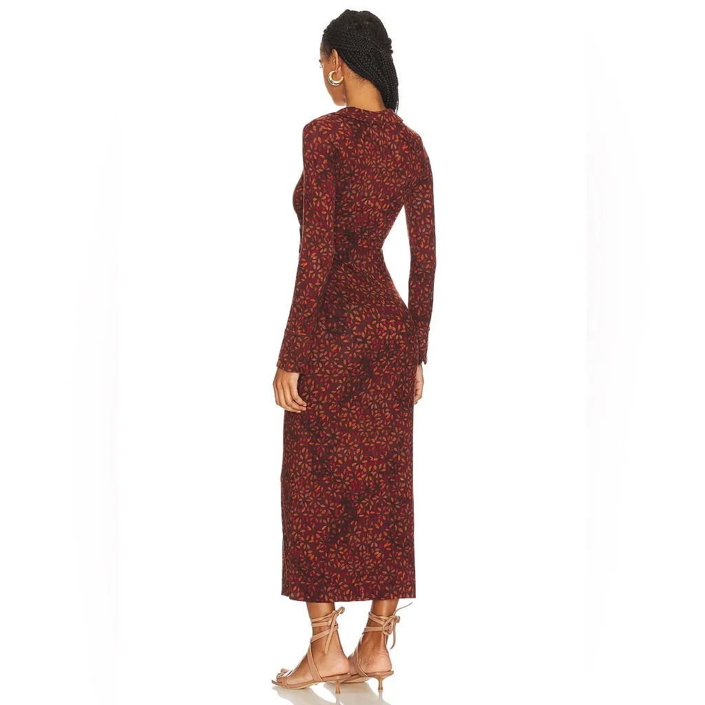 NWOT Free People Shayla Floral Long Sleeve Wrap Dress Small, CHOCOLATE COMBO - Image 4