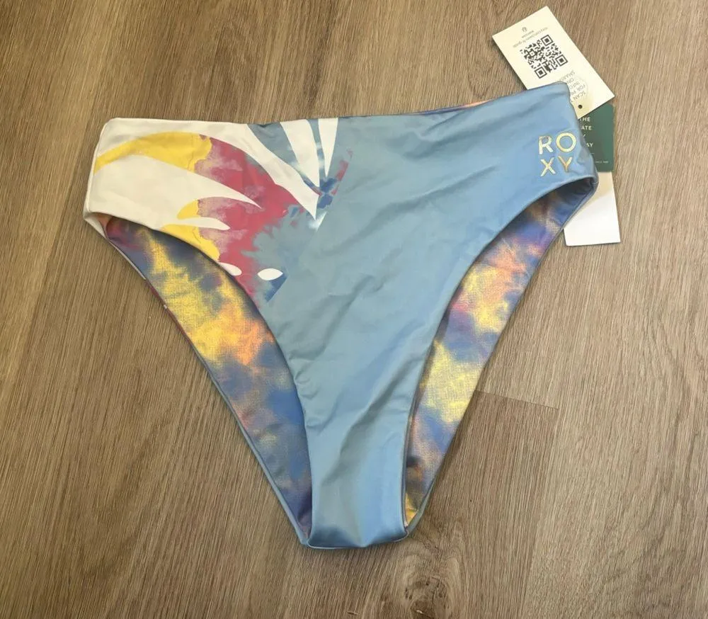 Roxy Women's Pop Surf Reversible Mid Waist Bikini Bottom Blue Tie Dye Beach - Image 11