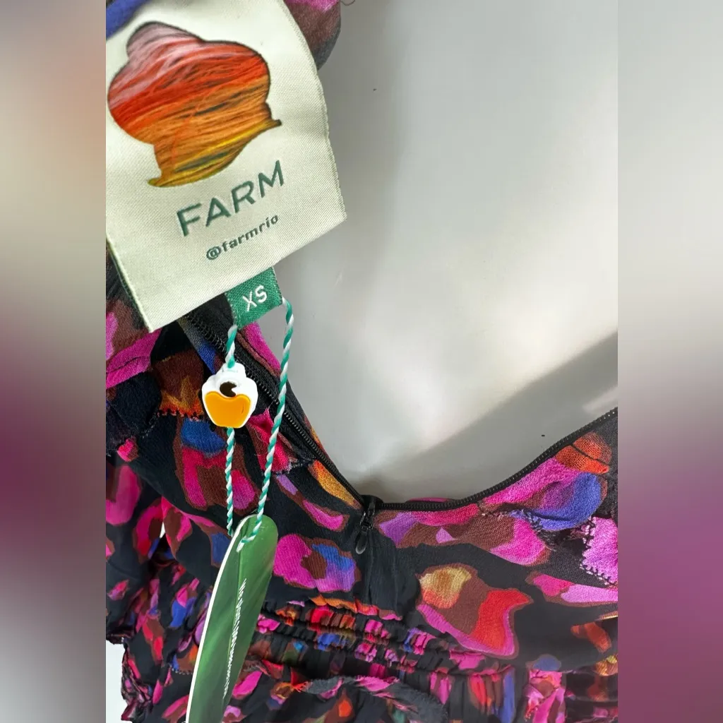 Farm Rio XS Iridescent Leopard Ruffled Mini Dress Black Pink  Tiered Long Sleeve - Image 9