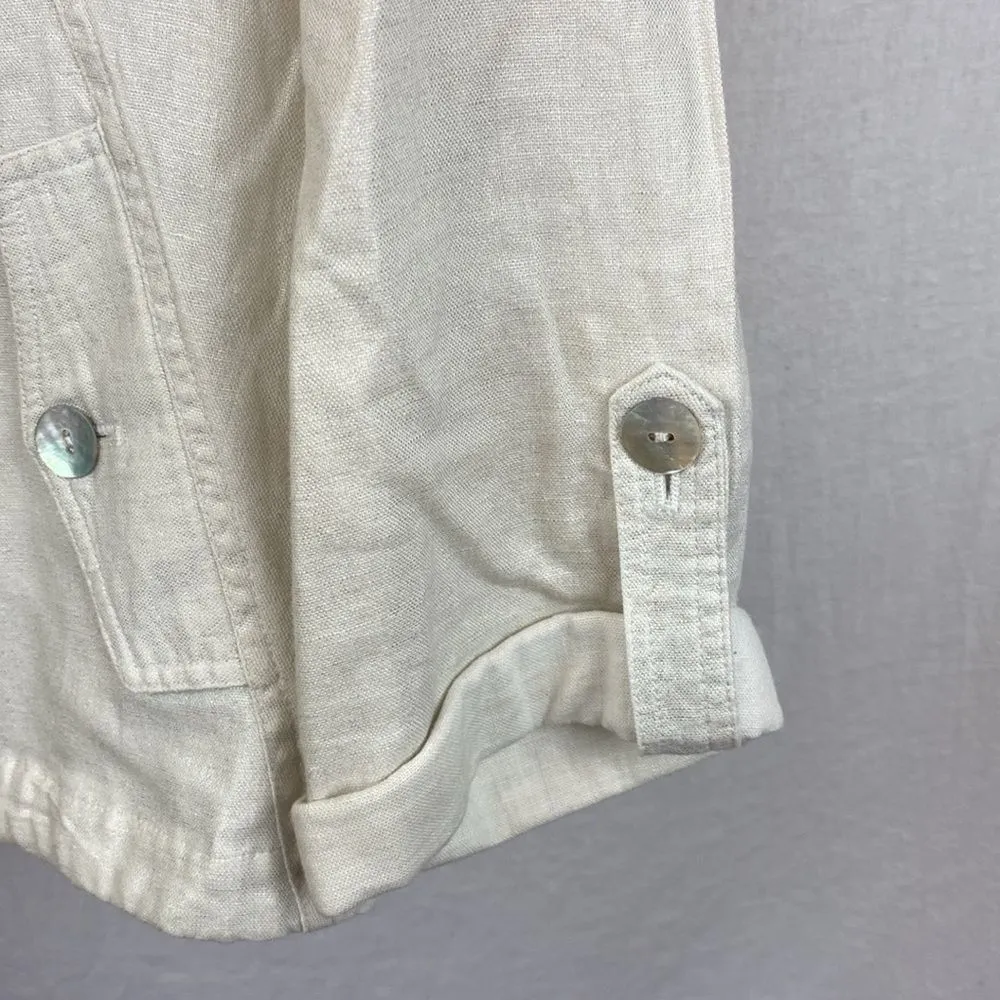 Linear Linen Blend Ivory Button Up Half Sleeve Cropped Utility Jacket S - Image 3