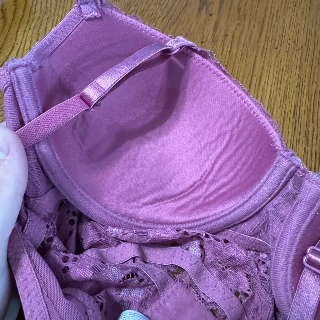 Adored by Adore Me Darker Pink Lace Overlay Longline Bra Women’s Size 34C - Image 5