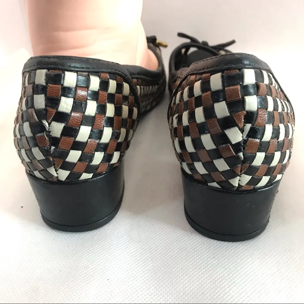 CORELLO BROWN, CREAM & BLACK WOVEN LEATHER PEEP - Image 8