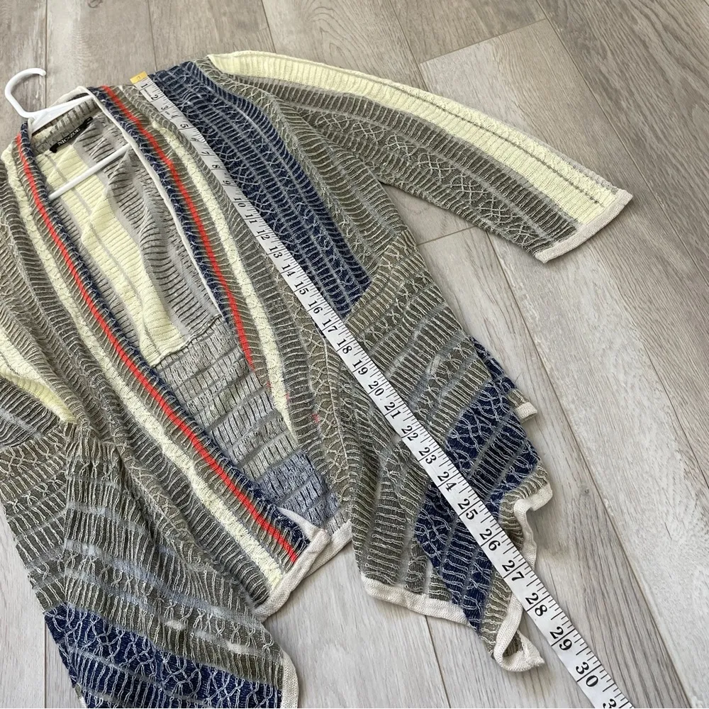 Nic+Zoe Cardigan Sweater linen striped womens Multicolor (small) funky retro fun - Image 3