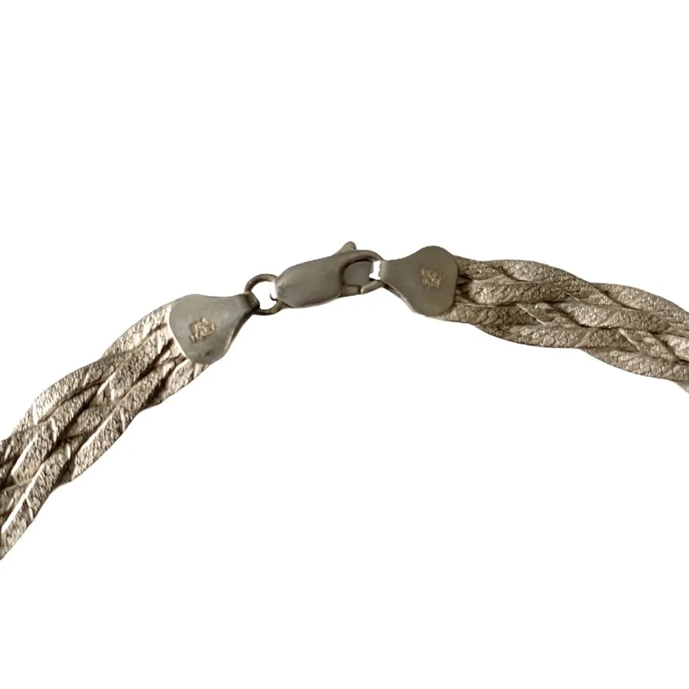 Vintage: .925 Sterling Silver  Art Deco Braided 17” Necklace  Etched Patina  - Image 5