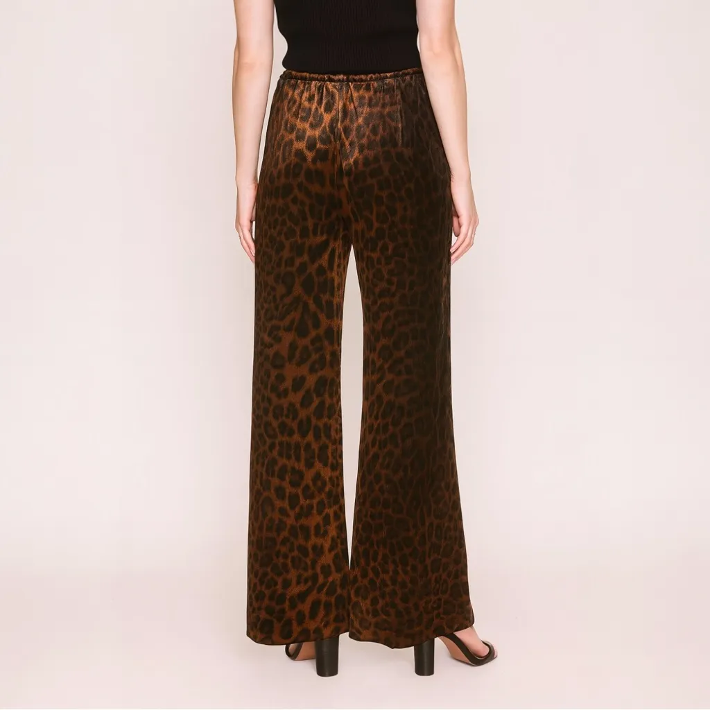 Cabi Party Velvet Pant Leopard Print Wide Leg Trousers Brown Black Size Large - Image 4