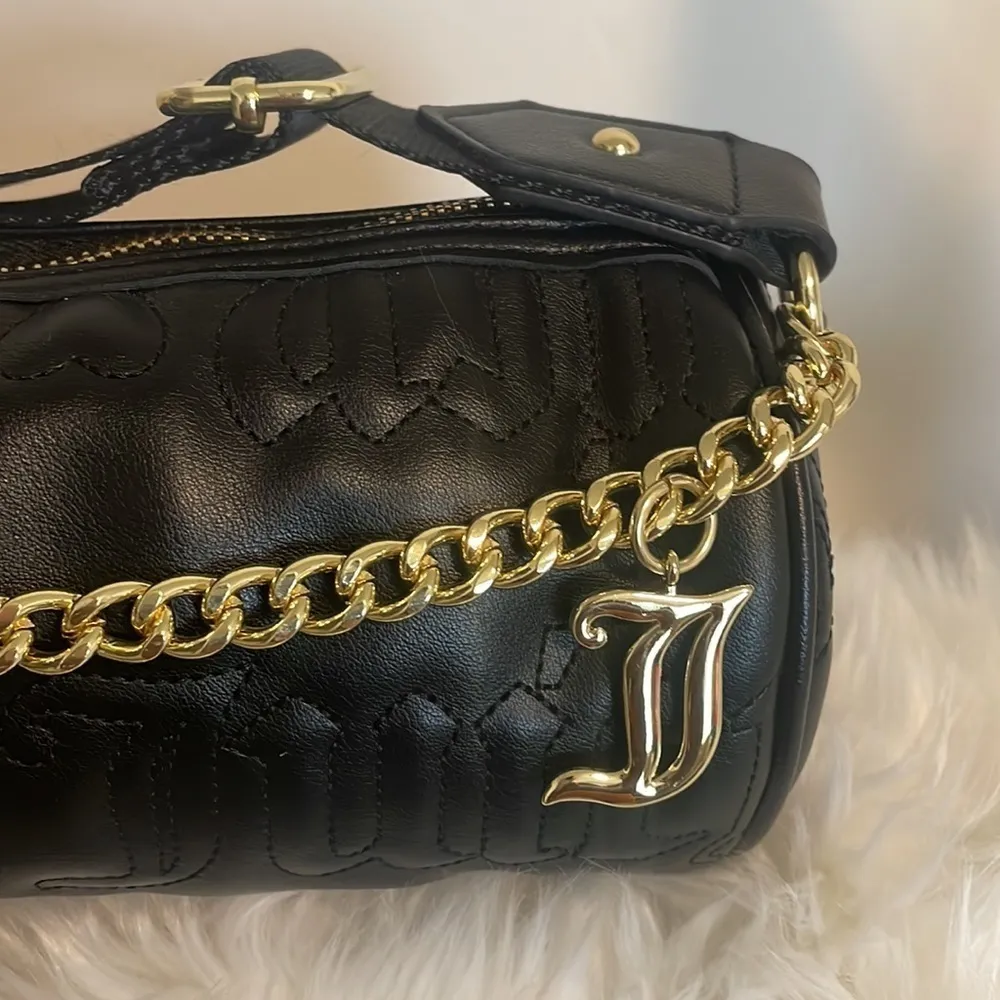 Juicy Couture bag Quilted Black Puff Roll crossbody  NEW faux leather gold chain - Image 11