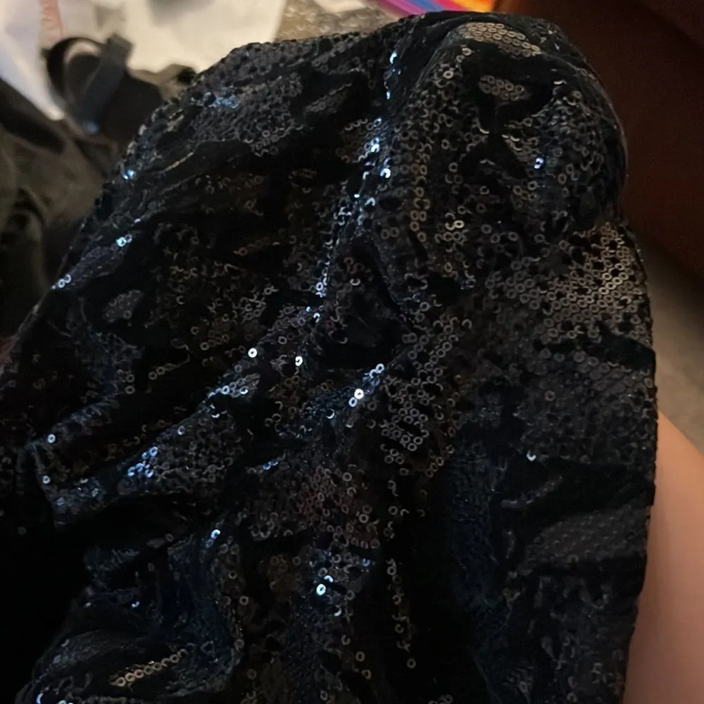 Nbd one shoulder puff black sequin mini dress small - Image 7