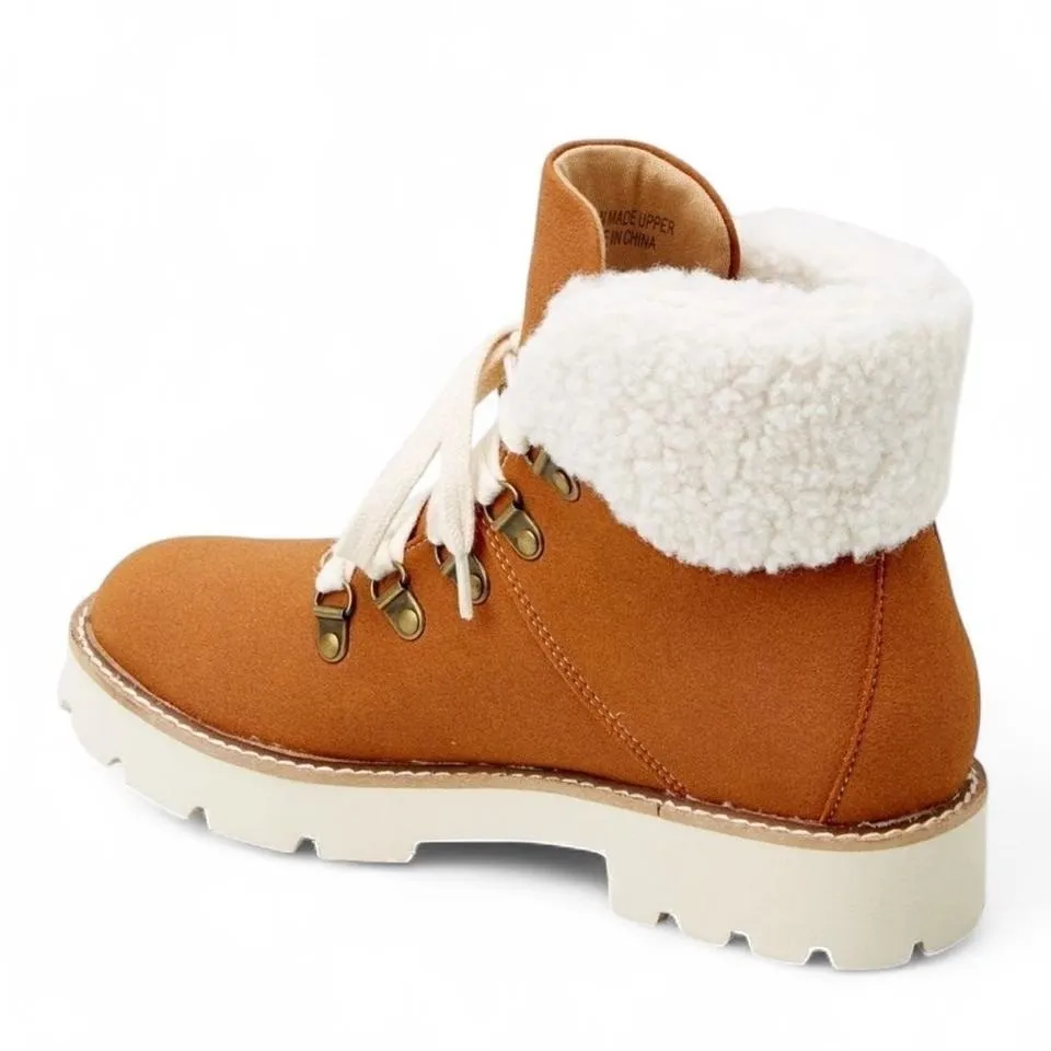 Faux Suede/Fur Lace Up Boots Brown Size 10 - Image 4