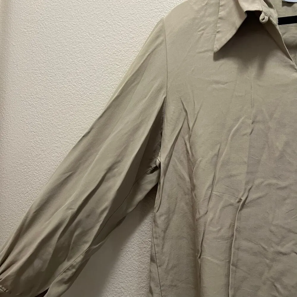 Vintage Laggenlook Linen Button Down Shirt Beige Long Sleeve Blouse Sz M Size M - Image 4