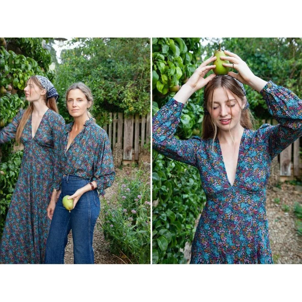 💕DOEN💕 Charleston Dress ~ Navy Lady Bird Floral Long Sleeve Cotton XS NWT - Image 8