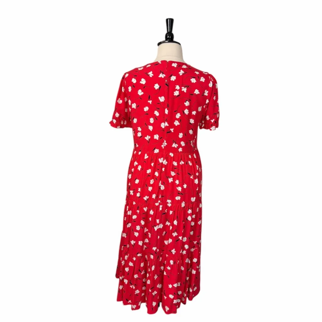 J.Crew Midi Dress Short Puff Sleeve Tiered Red Floral Women’s Size XL New NWT - Image 5