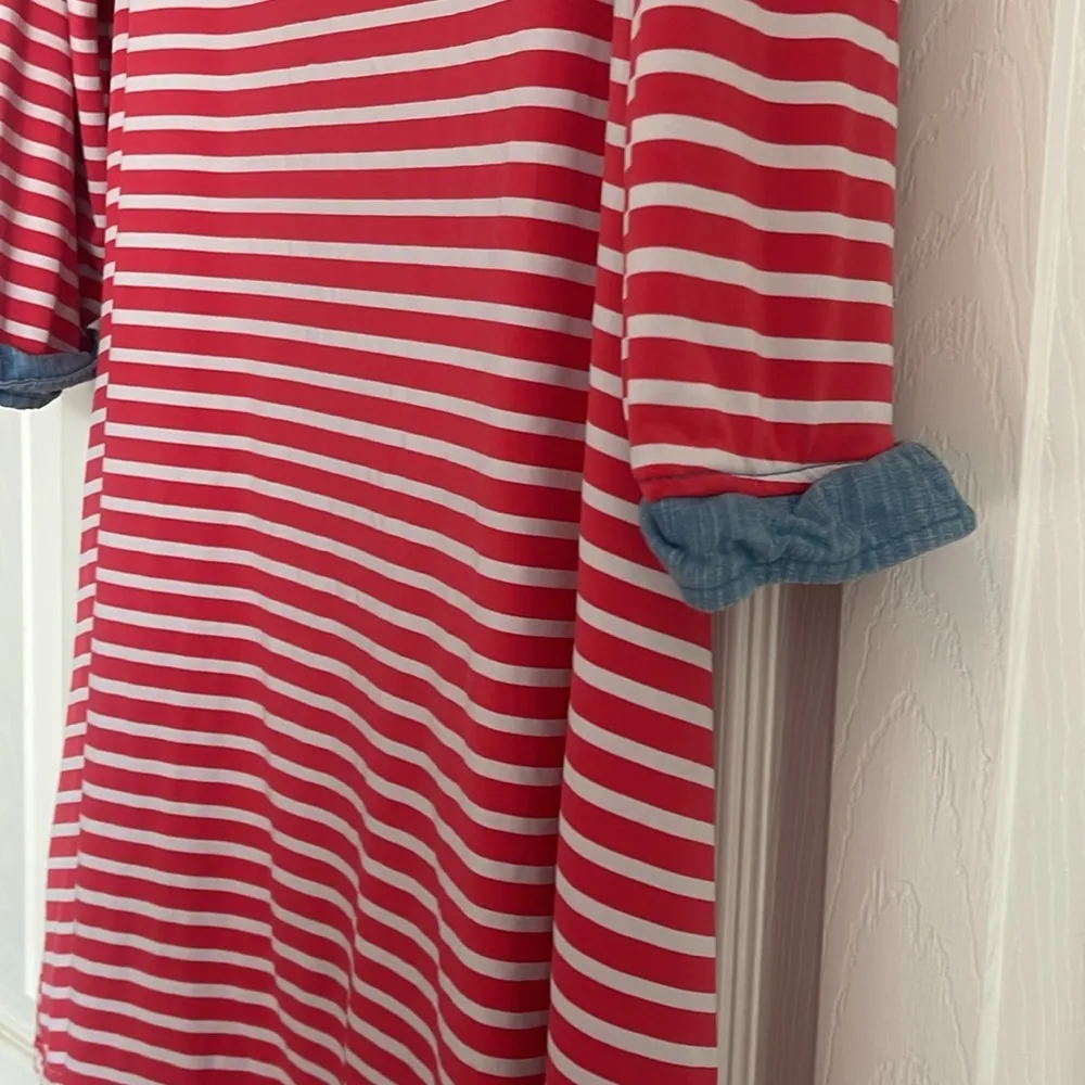 Umgee | 4th of July | red striped denim stretch long sleeve dress - Image 4