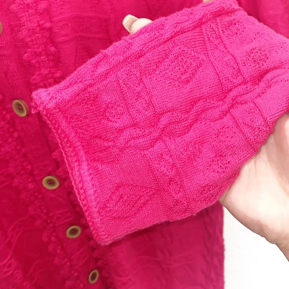 Peruvian Perfection 100% Cotton Hot Pink Size Medium Button Down Cardigan - Image 6