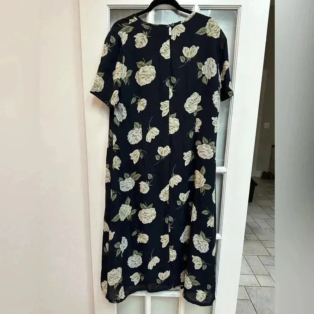 Vintage Kathie Lee | Navy Garden Floral Slip On Midi Dress Plus Size 16W - Image 2