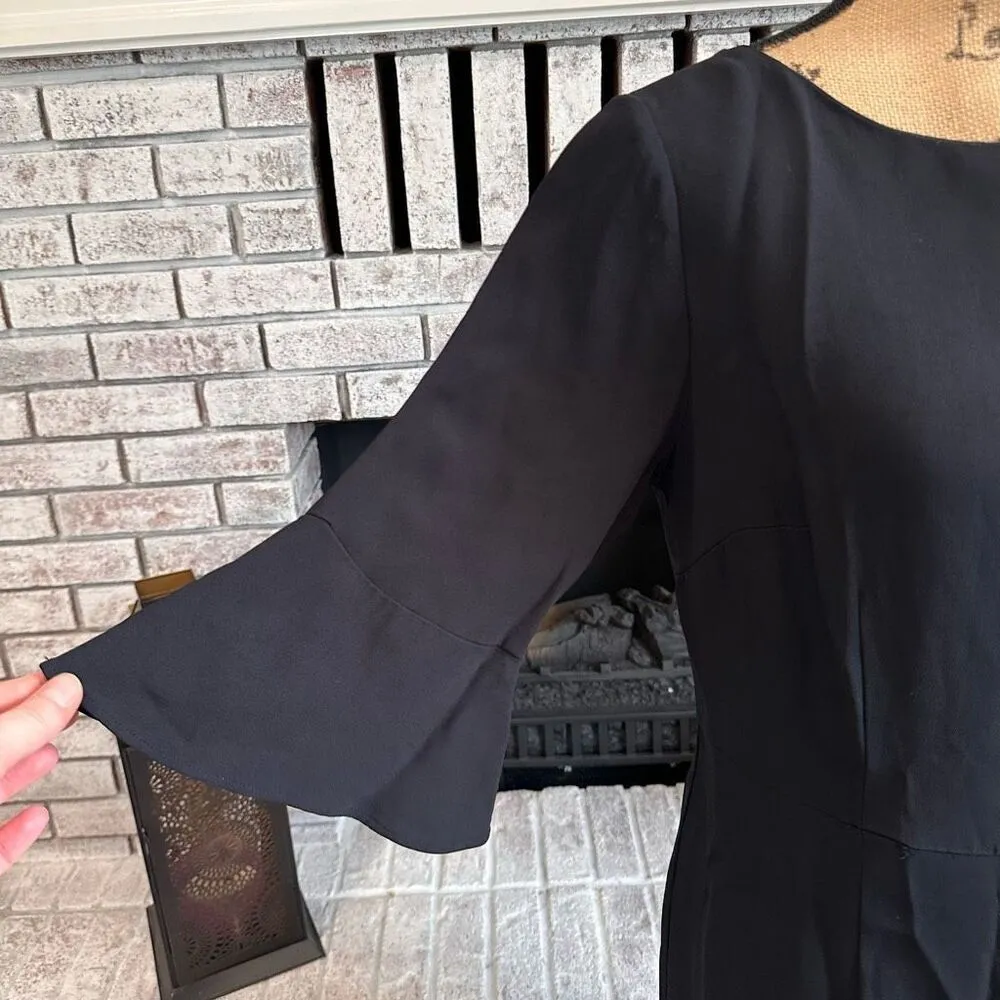 Boden Women's Size 8R Flippy Pencil 3/4 Sleeve Ruffles Cocktail Midi Dress Black - Image 6